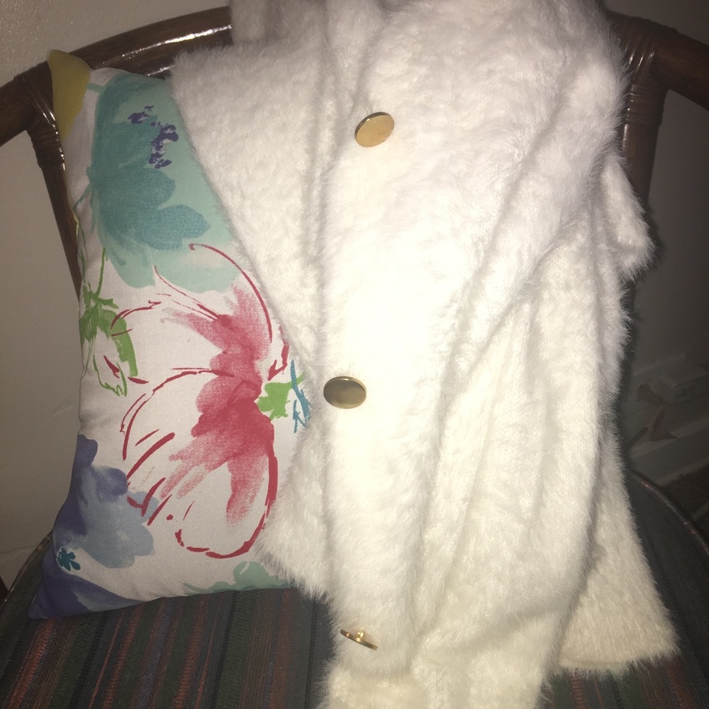 White and Soft Sweater with Gold Buttons